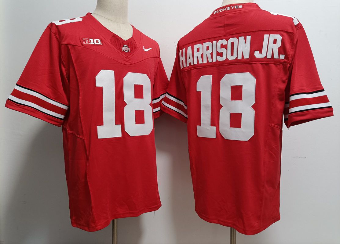 Men Ohio State Buckeyes #18 Harrison jr Red Nike 2025 NCAA Jersey style 1